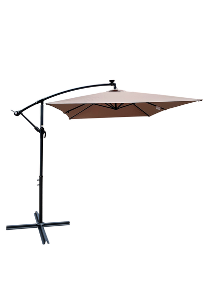 Rectangle 2x3M Outdoor Patio Umbrella Solar Powered LED Lighted Sun Shade Market Waterproof 6 Ribs Umbrella with Crank and Cross Base for Garden Deck Backyard Pool Shade Outside Deck Swimming Pool