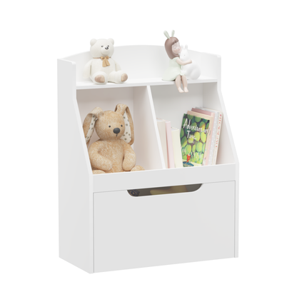 Kids Bookshelf with Drawer and Wheels, Children's Book Display,  Wooden Bookcase, Toy Storage Cabinet Organizer, White