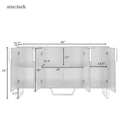 TREXM Modern sideboard with Four Doors, Metal handles & Legs and Adjustable Shelves Kitchen Cabinet (White)