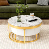 Modern Round  Nesting Coffee Table with Drawers in White