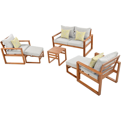 TOPMAX Outdoor Patio Wood 6-Piece Conversation Set, Sectional Garden Seating Groups Chat Set with Ottomans and Cushions for Backyard, Poolside, Balcony, Grey