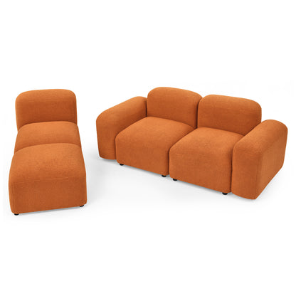 L-Shape Modular Sectional Sofa,DIY Combination,Teddy Fabric,Orange.