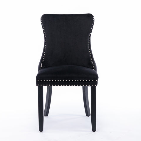 Upholstered Wing-Back Dining Chair with Backstitching Nailhead Trim and Solid Wood Legs,Set of 2, Black,SW8809BK, KD