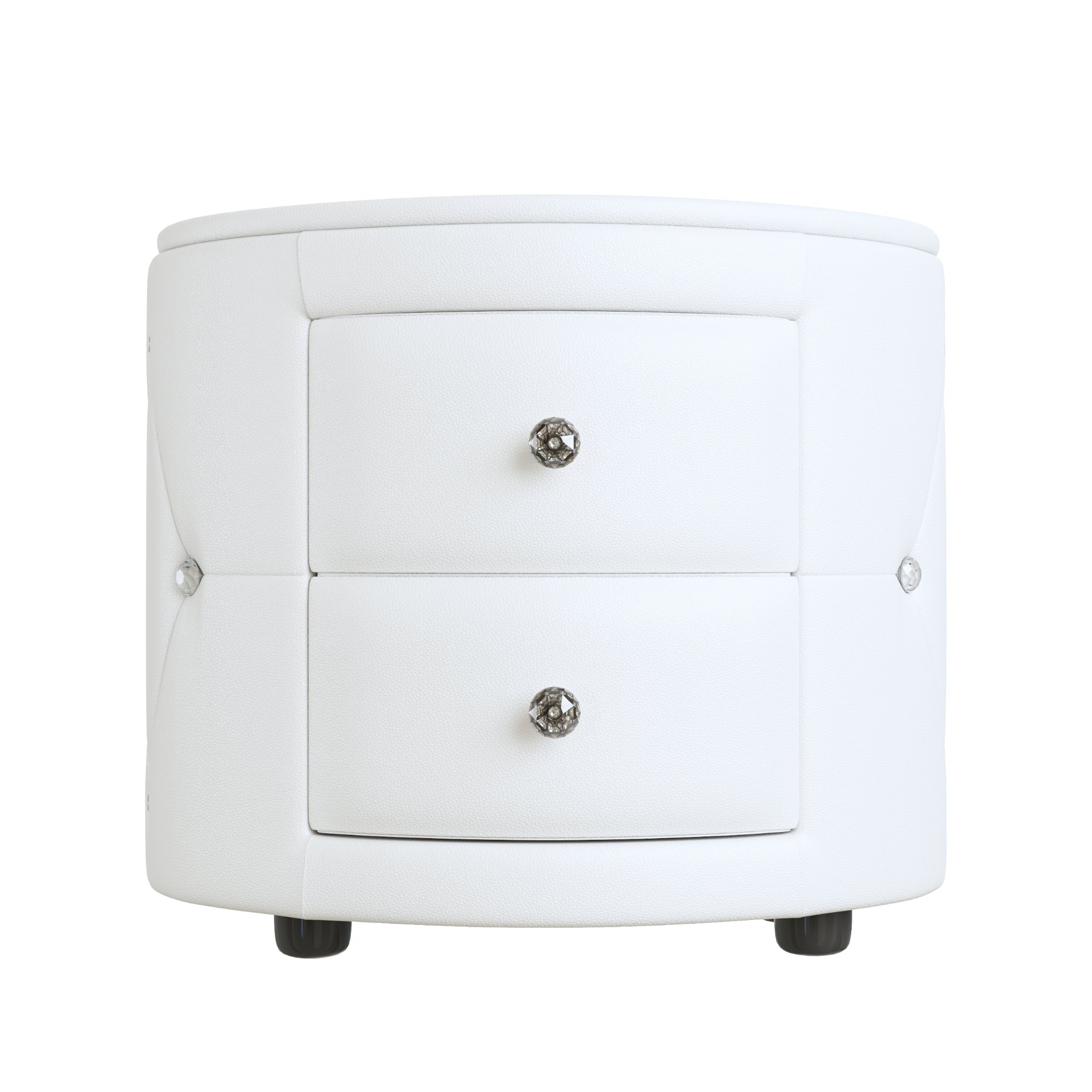 Elegant PU Nightstand with 2 Drawers and Crystal Handle,Fully Assembled Except Legs&Handles,Storage Bedside Table - White