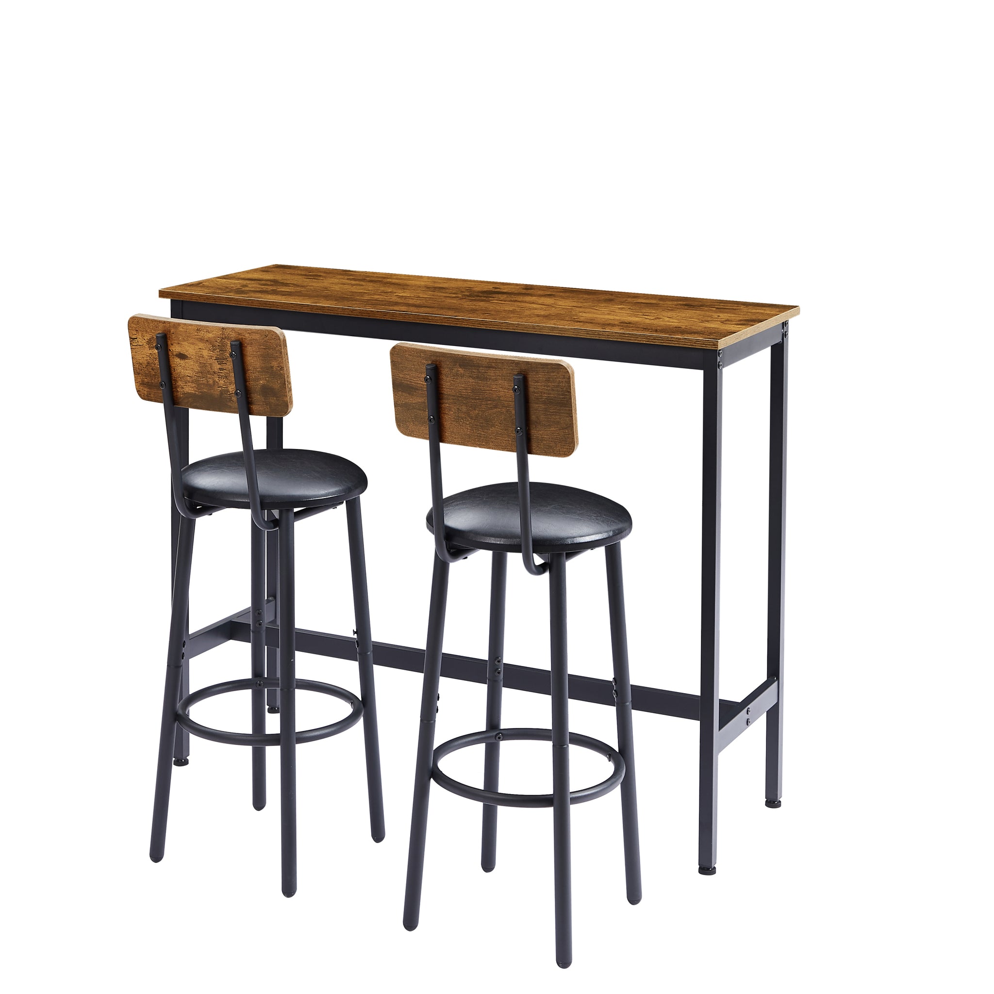 Bar Table Set with 2 Bar stools PU Soft seat with backrest, Rustic Brown,43.31'' L x 15.75'' W x 23.62'' H.