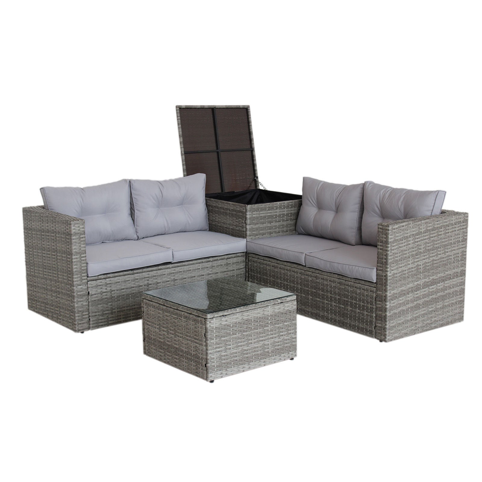 4 Piece Patio Sectional Wicker Rattan Outdoor Furniture Sofa Set with Storage Box Grey