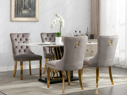 Nikki Collection Modern, High-end Tufted Solid Wood Contemporary Velvet Upholstered Dining Chair with Golden Stainless Steel Plating Legs,Nailhead Trim,Set of 2,Gray and Gold, SW1601GY