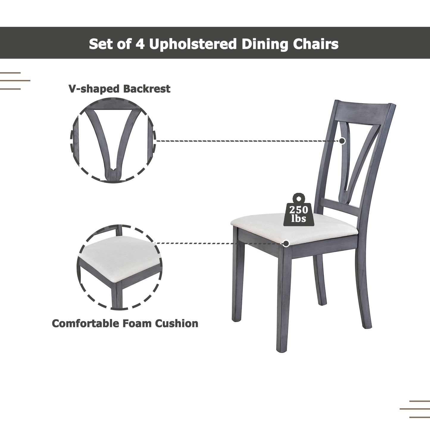 TOPMAX Mid-Century Wood 5-Piece Dining Table Set with 4 Upholstered Dining Chairs for Small Places, Antique Grey