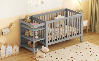 Convertible Crib with Changing Table, Gray