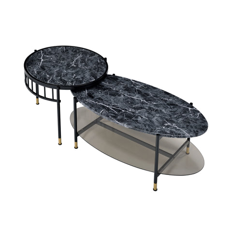 ACME Silas Nesting Coffee Table, Faux Marble Top & Black Finish LV01088