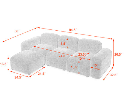 L-Shape Modular Sectional Sofa,DIY Combination,Teddy Fabric,Orange.