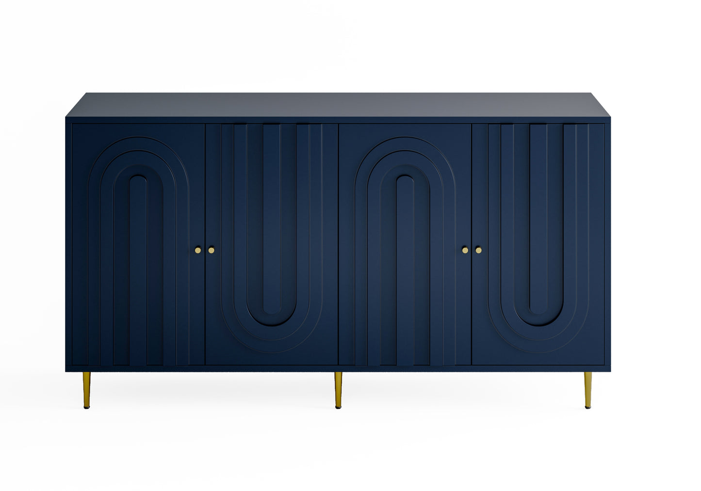 Modern Blue Lacquered 4 Door Wooden Cabinet Sideboard Buffet Server Cabinet Storage Cabinet, for Living Room, Entryway, Hallway, Office, Kitchen and Dining Room