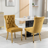 A&A Furniture,Nikki Collection Modern, High-end Tufted Solid Wood Contemporary Velvet Upholstered Dining Chair with Golden Stainless Steel Plating Legs,Nailhead Trim,Set of 2,Gold, SW1601GL