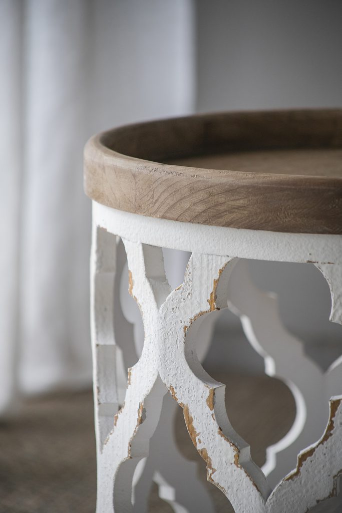 23" Large Distressed White Side Table