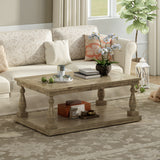 U_STYLE Rustic Floor Shelf Coffee Table with Storage,Solid Pine Wood (As same As WF287269AAD)