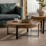 31.29"Modern Retro Splicing Round Coffee Table ,  Fir Wood Table Top with Cross Legs Metal Base(Same SKU:W757123560)