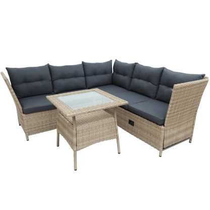 TOPMAX Outdoor Patio 4-Piece All Weather PE Wicker Rattan Sofa Set with Adjustable Backs for Backyard, Poolside, Gray