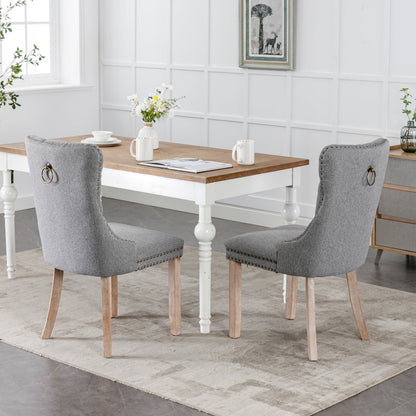 Nikki Collection Modern, High-end Tufted Solid Wood Contemporary Flax Upholstered Linen Dining Chair with Wood Legs Nailhead Trim 2-Pcs Set,Gray, SW6801GY