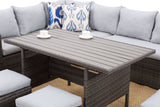 7-Pieces PE Rattan Wicker Patio Dining Sectional Cusions Sofa Set with Grey cushions