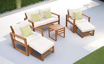 TOPMAX Outdoor Patio Wood 6-Piece Conversation Set, Sectional Garden Seating Groups Chat Set with Ottomans and Cushions for Backyard, Poolside, Balcony, Beige