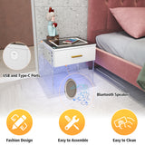 Smart Nightstand, LED Nightstand with Wireless Charging Station and 16 Color Light, End Table with USB Port and Type-C Port, Bedside Table for Bedroom, Living Room (White)