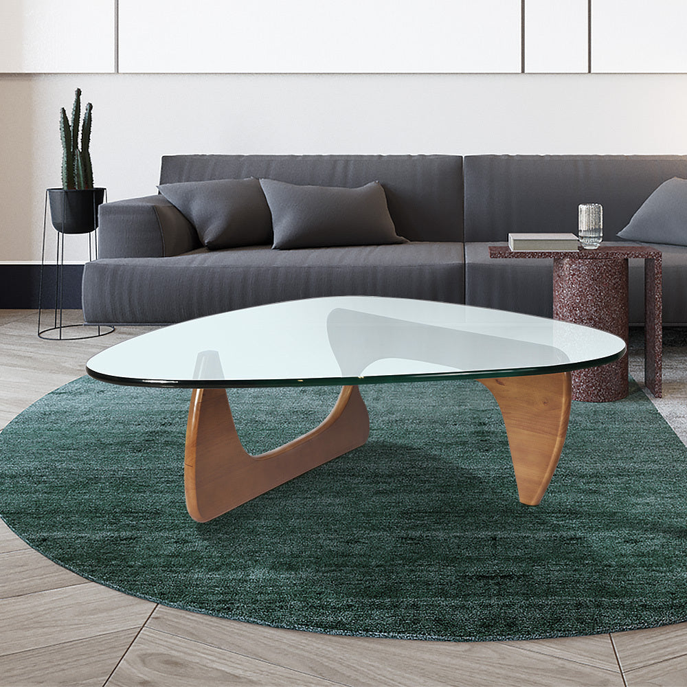 Light walnut Triangle coffee table Wood Base for living room