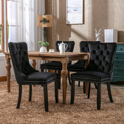 Nikki Collection Modern, High-end Tufted Solid Wood Contemporary Velvet Upholstered Dining Chair with Wood Legs Nailhead Trim 2-Pcs Set, Black, SW2001BK