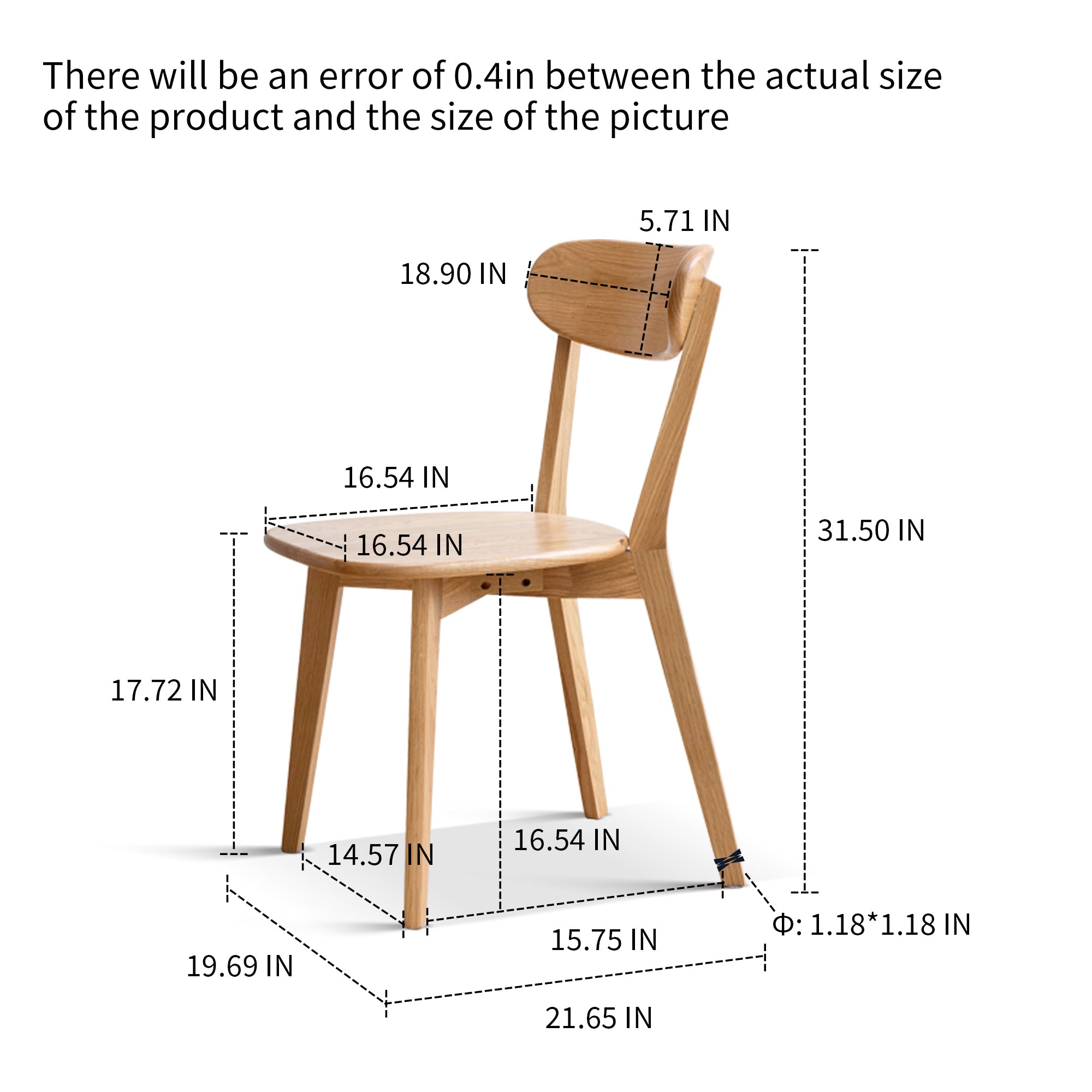 Dining chair wooden FAS grade oak natural wood made in North America 100% dirt-free wood chair solid chair table chair wooden living room chair simple and natural 46.5 * 54 * 80cm (4 pcs/box)