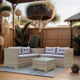 4 Piece Patio Sectional Wicker Rattan Outdoor Furniture Sofa Set with Storage Box Grey