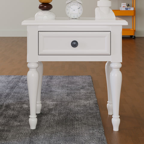 Solid Wood One-Drawer Nightstand for Nursery, Kid's Room, Bedroom, White