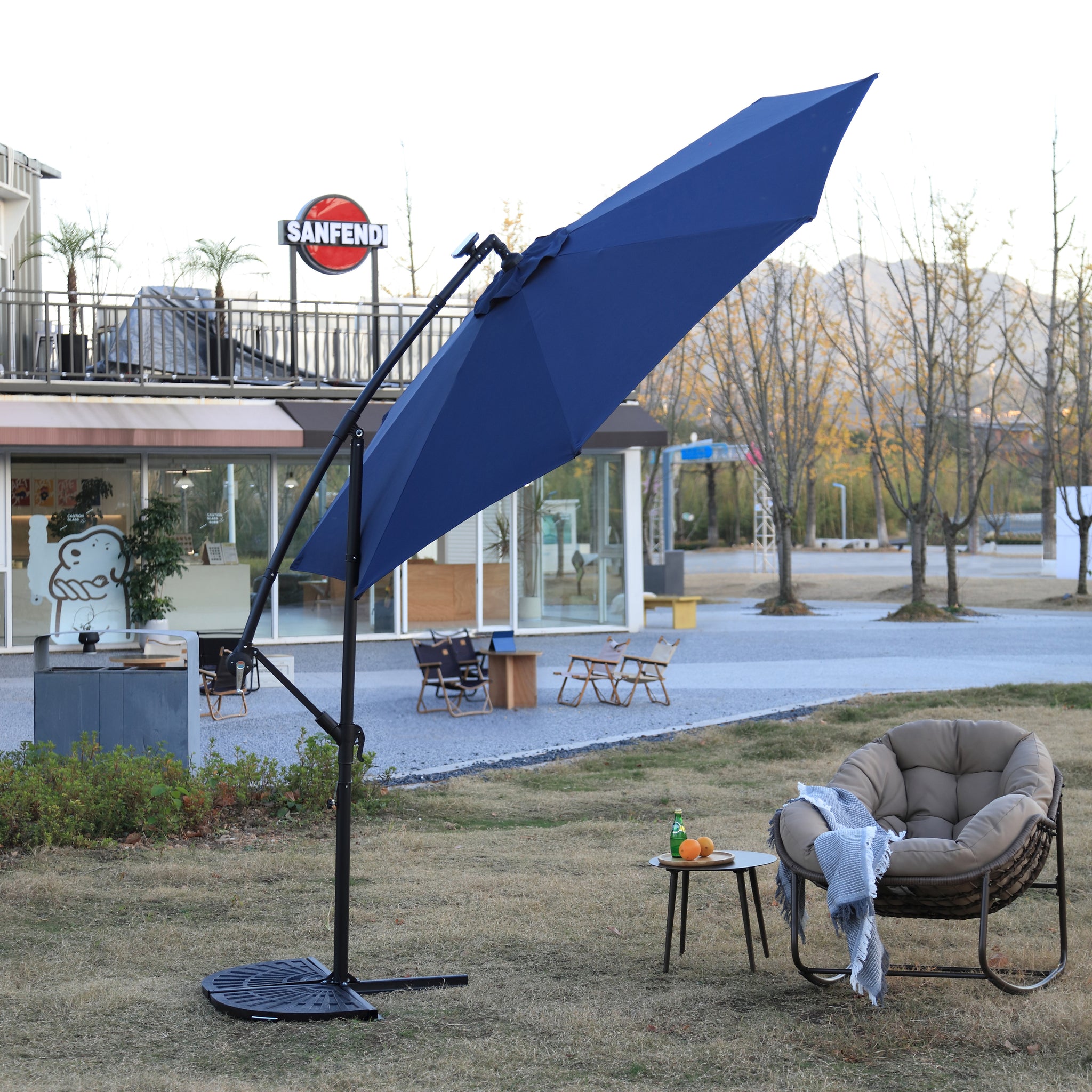 10ft Solar LED Offset Hanging Market Patio Umbrella  (Navy blue )