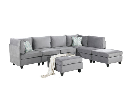 Zelmira Gray Velvet 7Pc Modular Sectional Sofa