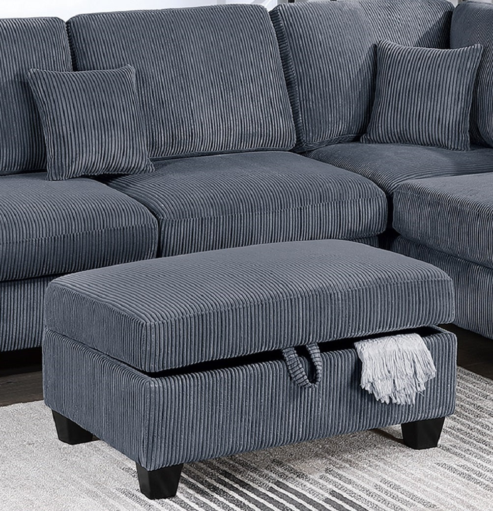 Contemporary Dark Gray 3pc Sectional Set Corduroy Upholstered LAF Sofa RAF Chaise Ottoman L-Sectional Living Room Furniture