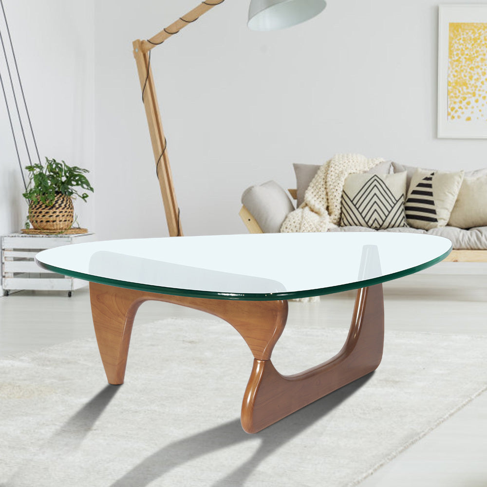 Light walnut Triangle coffee table Wood Base for living room