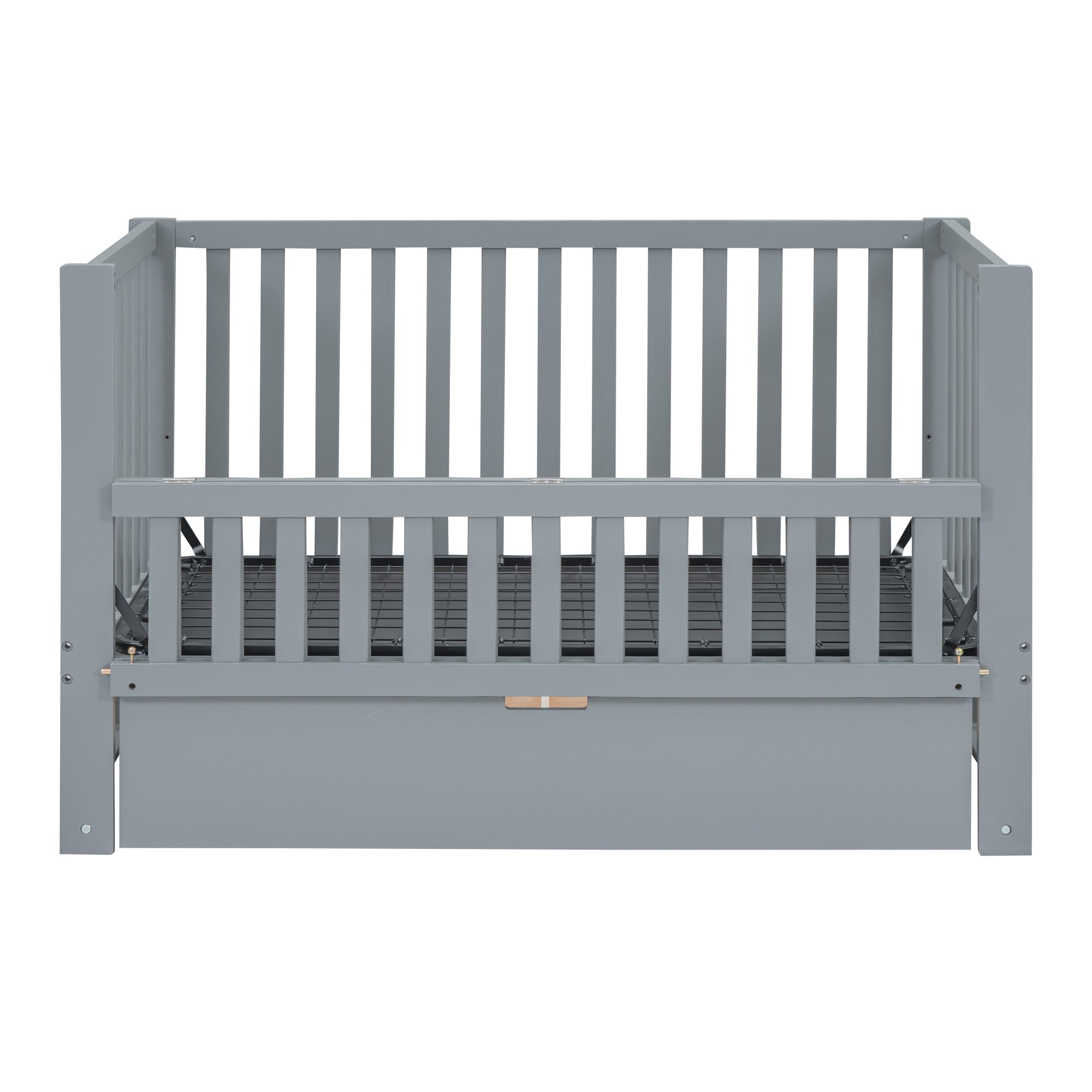 Convertible Crib/Full Size Bed with Drawers and 3 Height Options, Gray