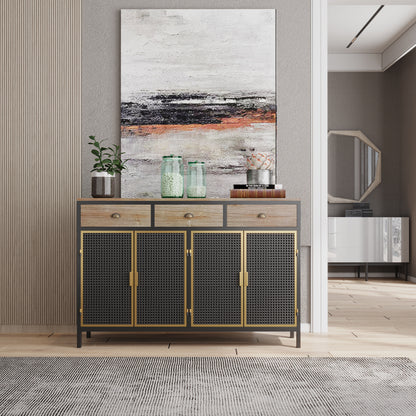 48" Wide  4 Doors Modern Sideboard with 3 Top Drawers, Freestanding Sideboard Storage Cabinet Entryway Floor Cabinet for Living Room Office Bedroom