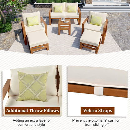 TOPMAX Outdoor Patio Wood 6-Piece Conversation Set, Sectional Garden Seating Groups Chat Set with Ottomans and Cushions for Backyard, Poolside, Balcony, Beige