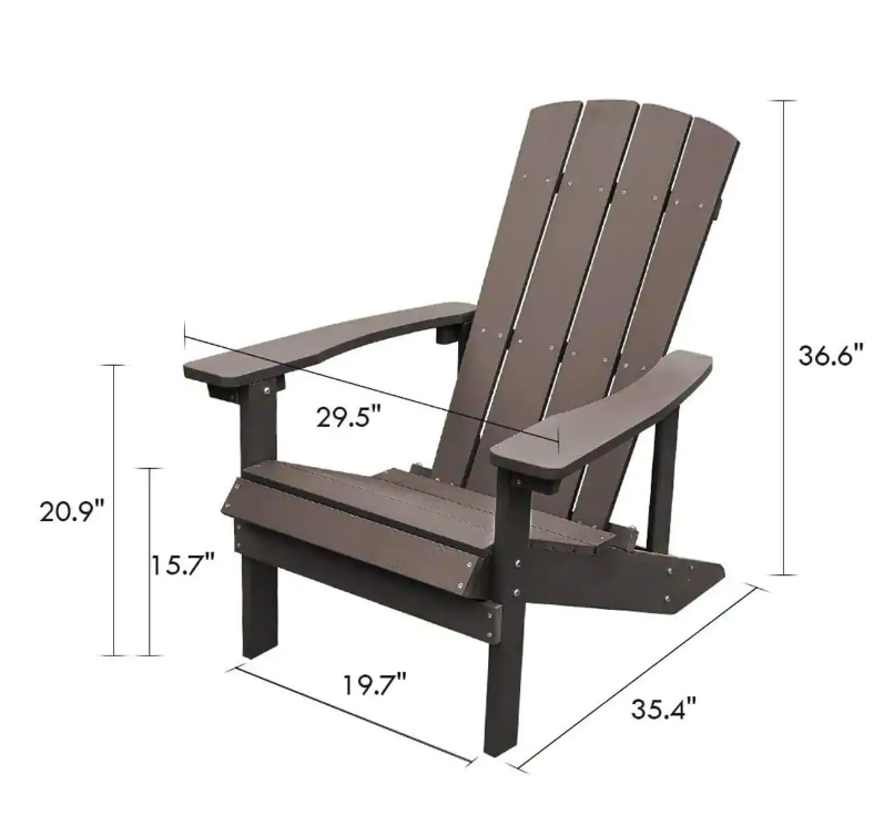 Patio Hips Plastic Adirondack Chair Lounger Weather Resistant Furniture for Lawn Balcony in Coffee (2-Pack)