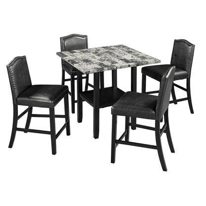 TOPMAX 5 Piece Dining Set with Matching Chairs and Bottom Shelf for Dining Room, Black Chair+Gray Table