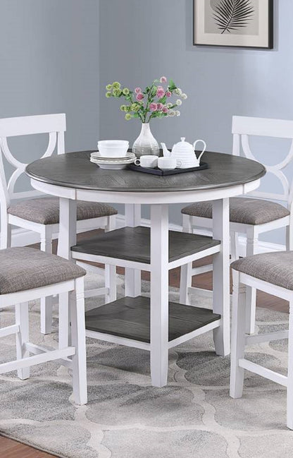 Counter Height Dining Table w Storage Shelve 4x Chairs Padded Seat Unique Design Back 5pc Dining Set White Color