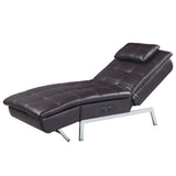 ACME Padilla Chaise Lounge w/Pillow & USB Port in Brown Fabric  LV00825