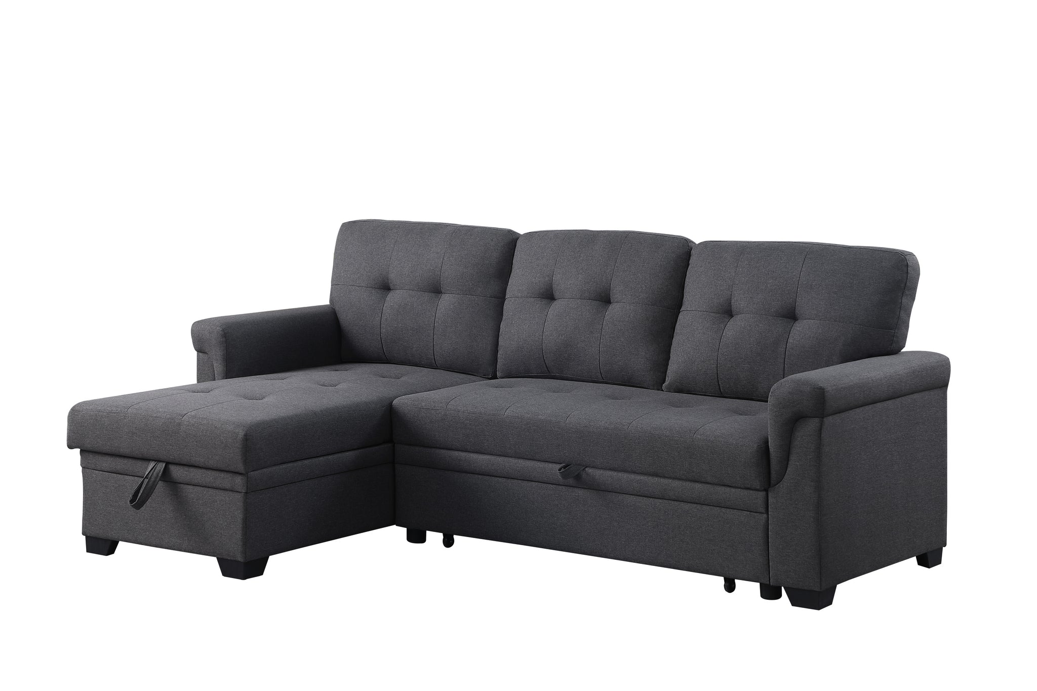 Lucca Dark Gray Linen Reversible Sleeper Sectional Sofa with Storage Chaise