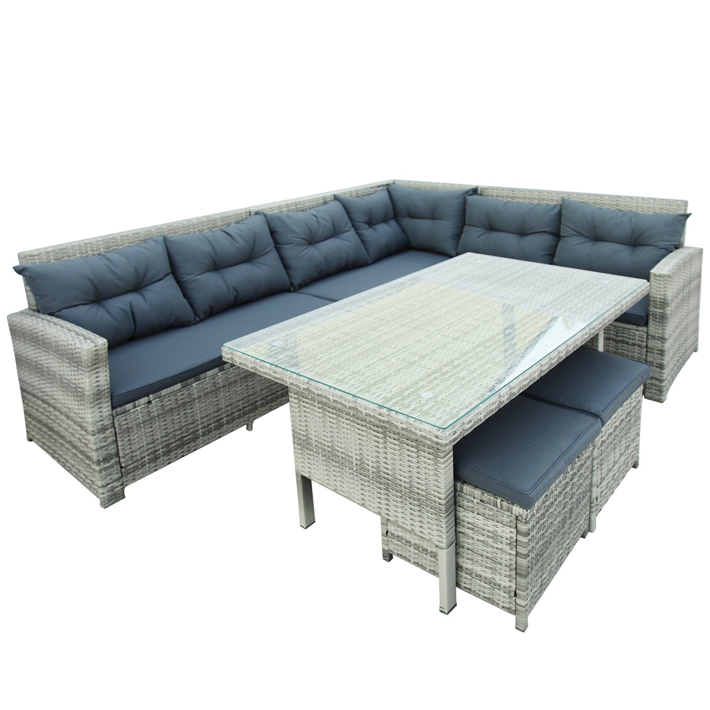 TOPMAX 6-Piece Patio Furniture Set Outdoor Sectional Sofa with Glass Table, Ottomans for Pool, Backyard, Lawn (Gray)