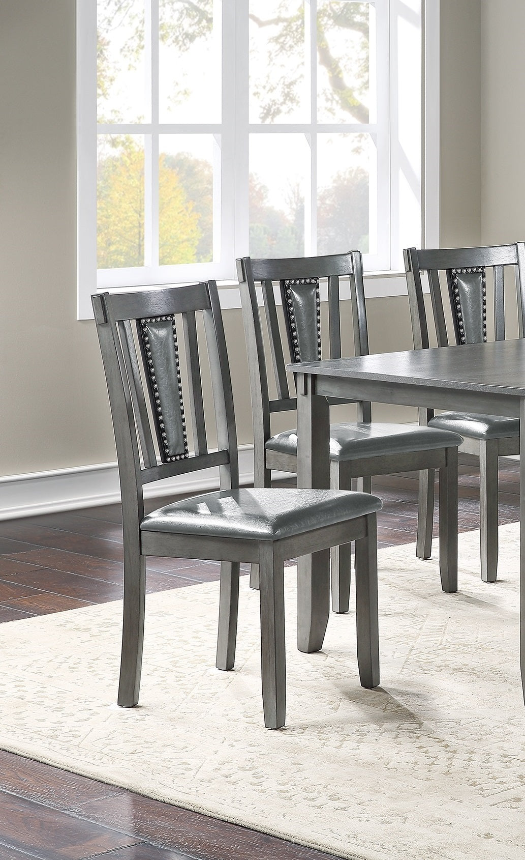 Dining Room Furniture Gray Color 6pc Set Dining Table 4x Side Chairs and A Bench Solid wood Rubberwood and veneers