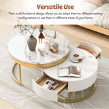 Modern Round  Nesting Coffee Table with Drawers in White