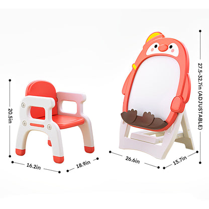 Children's indoor Cartoon penguin red drawing board Magnetic graffiti board Writing board Scaffolding whiteboard Baby blackboard learning table and chair