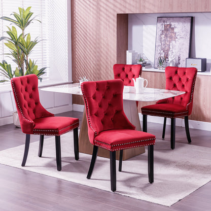 Classic Velvet Dining Chairs,  High-end Tufted Solid Wood Contemporary Velvet Upholstered Dining Chair with Wood Legs Nailhead, SET OF 2,Burgundy, Wine Red,SW2001WR