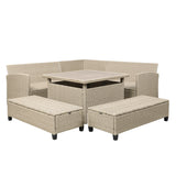 TOPMAX 6-Piece Patio Furniture Set Outdoor Wicker Rattan Sectional Sofa with Table and Benches for Backyard, Garden, Poolside