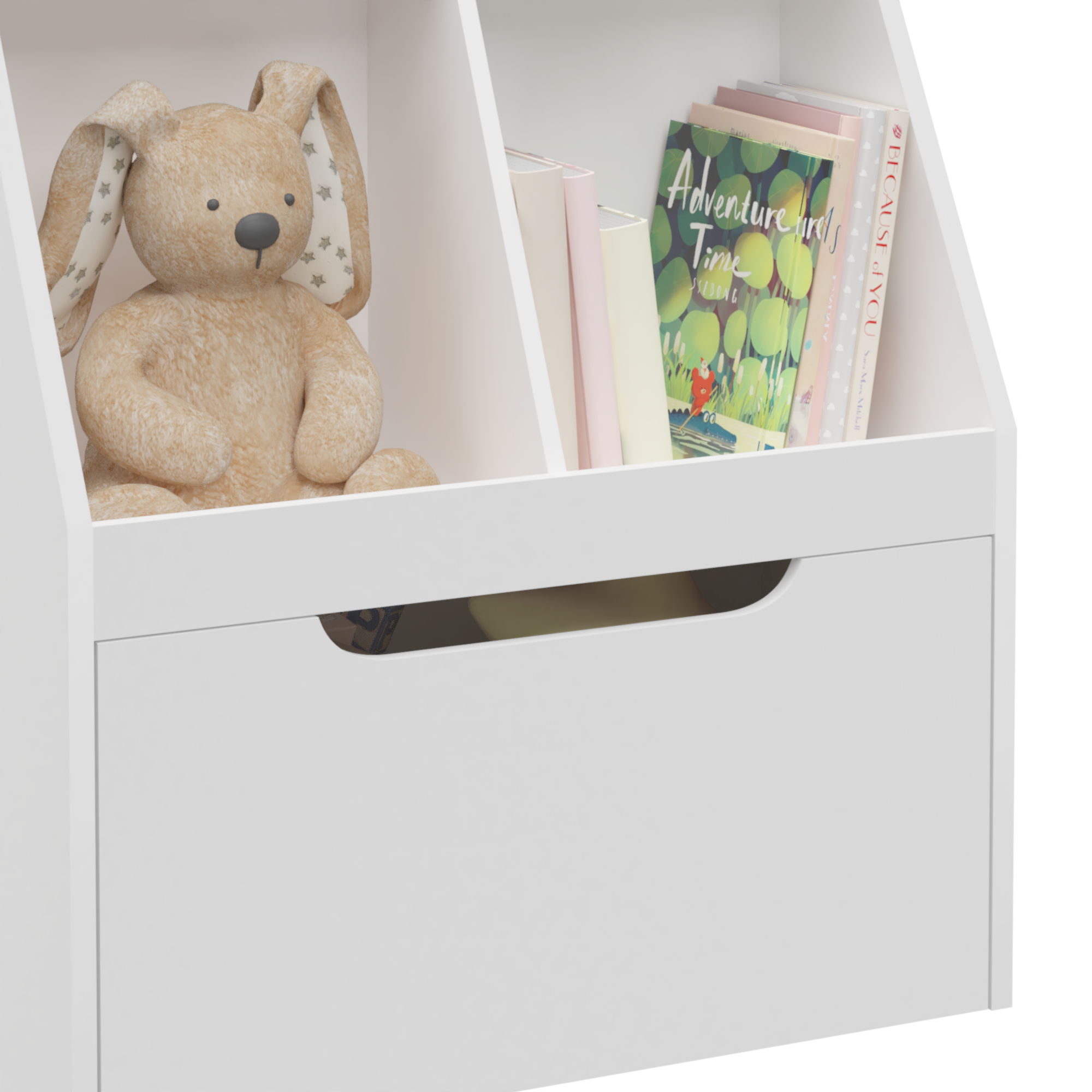 Kids Bookshelf with Drawer and Wheels, Children's Book Display,  Wooden Bookcase, Toy Storage Cabinet Organizer, White