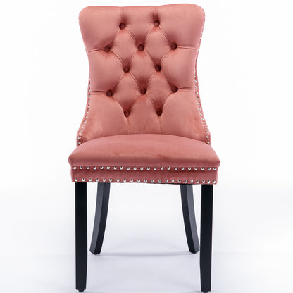 Nikki Collection Modern, High-end Tufted Solid Wood Contemporary Velvet Upholstered Dining Chair with Wood Legs Nailhead Trim 2-Pcs Set,Pink, SW2001PK